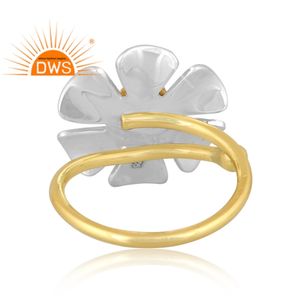 Meilleure vente Bague empilable en argent sterling plaqué or blanc pierre de lune pierre précieuse design floral Demi fabricant de bijoux fins - Product Image 4