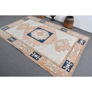Alfombra turca Vintage, bohemio, Beige, azul, 5,8x8,7 pies, área grande, lana Kilim con respaldo de látex, patrón de retazos para habitación de pasillo - Product Image 4