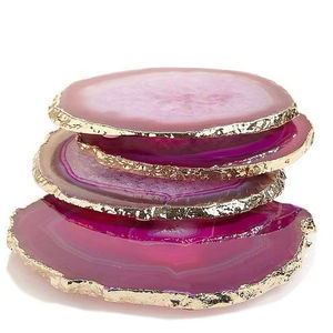 Elegant Pink Agate <b>Coasters</b> with Gold Edges Unique Home <b>Table</b> Decor Luxury Drinkware <b>Coasters</b> Set for sale - Product Image 1