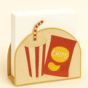 Venta caliente soporte de tejido con cuentas comida rápida tema Chips Soda diseño decorativo servilletero artesanal bordado de cuentas Decoración de mesa - Product Image 1