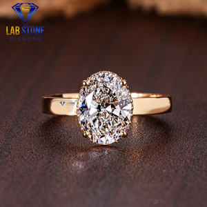 Lab-Stone 2,60 TDW Anillo de oro amarillo con diamante de corte ovalado Solitiare Color de la primavera de - Product Image 1