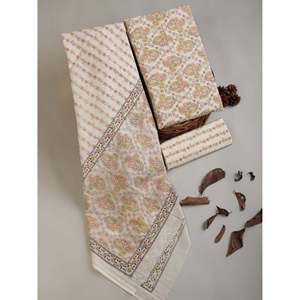 Pour le matériel de robe non cousu en coton pur blanc cassé imprimé (SHKS1181) Taille libre - Product Image 1