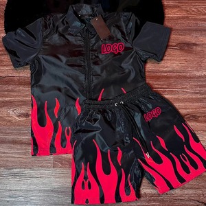 Conjunto de chándal de dos piezas cortavientos con logotipo personalizado 2025, chándal bordado de nailon, conjunto de chaquetas y pantalones cortos con cremallera - Product Image 1