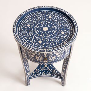 Indian Handmade Bone inlay <b>Round</b> Bone Inlay <b>Bedside</b> <b>Table</b> in Floral Design Customized Bone Inlay Side <b>Table</b> From India - Product Image 2