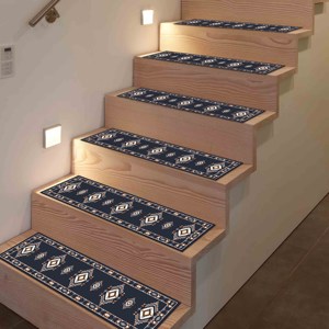 Navy Printed Rug, Modern Ethnic Pattern, <b>Machine</b> Washable, Stair Treads,<b>Step</b> Rug - Product Image 2