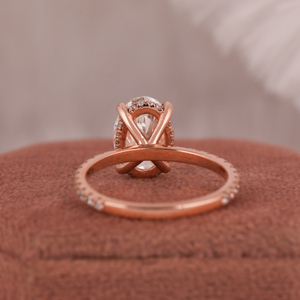 Anillo de diamante cultivado en laboratorio de oro macizo de 18 quilates, juego de pavé de Halo oculto, compromiso de oro rosa de corte ovalado de estilo clásico con certificado IGI - Product Image 3