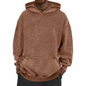 Venta caliente Vintage Wash 100% algodón Sudadera con capucha para hombre Transpirable Color sólido Oversized Acid Wash Front Logo Sudadera con capucha larga - Product Image 1