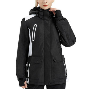 Chaquetas de esquí para mujer hechas a medida con capucha, forro térmico con cremallera completa, material resistente al agua para esquiar y uso al aire libre - Product Image 1