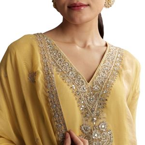 Vestito Palazzo in Organza giallo con Zari e ricami a specchio all'ingrosso donna abbigliamento etnico OEM fabbrica fornitore di rinfuse - Product Image 2