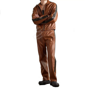 2025 ropa de moda de manga larga para hombre chándal de cuero de gran tamaño de alta calidad para hombre chándal de cuero para uso informal - Product Image 1