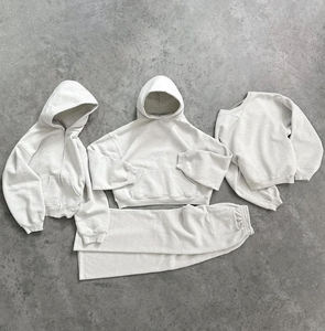 Qualité Personnalisée Deux Pièces Ensembles Vintage Blank Sweat à Capuche et Pantalon de Survêtement Survêtement Gym Zip up Baggy Surdimensionné Survêtement Uni - Product Image 3