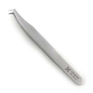 Pince à cils professionnelle noire et argentée en forme de L pour volume, coudée à 90 degrés, 11,5 cm, finition brillante en fibre nano - Product Image 2