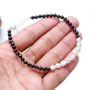 Venta caliente espinela negra natural y pulsera de cuentas de perlas ovaladas tobillera de piedras preciosas de moda para niñas pulsera Linda para novia - Product Image 1