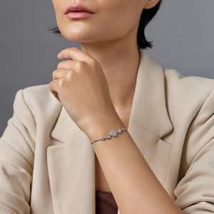 92.5 <b>Silver</b> Tennis <b>Bracelet</b> 188420 Rhodium Plated Princess Cut Diamond Pearl Key Shape Pattern Religious Style Charm <b>Bangles</b> - Product Image 3