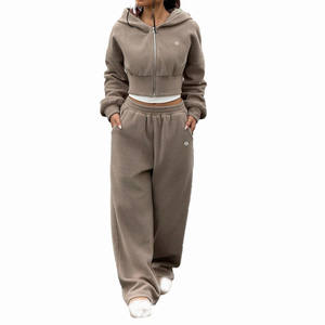 Ensemble de sweat-shirt à capuche en polaire zippé et pantalon de jogging décontracté pour femmes, taille élastique, streetwear décontracté pour la vente en gros - Product Image 1