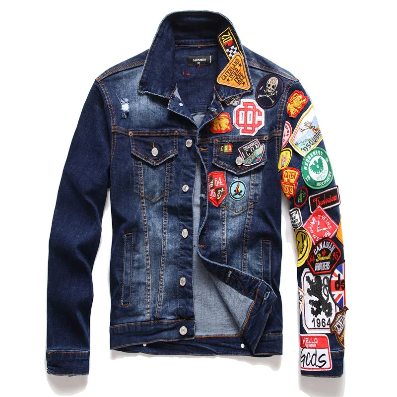 kundenspezifische bestickte Denim-Jacke Herren Revers Denim Stretch-Jacke Langärmliger Mantel