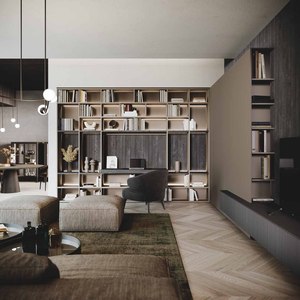 Modern Luxury Wooden <b>Wall</b> <b>Unit</b> <b>TV</b> Cabinet Modular Bookcase Design Living Room Furniture Set with Hidden Desk and LED Shelves - Product Image 1