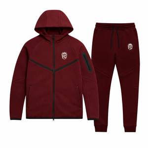 Ensemble de survêtement pour homme, veste à capuche zippée et pantalon de jogging en polaire technique, couleur marron, pour l'entraînement sportif et les activités physiques - Product Image 1