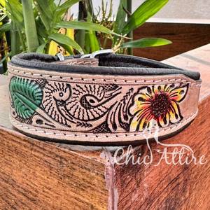 Nouveau collier de chien en cuir sculpté à la main formation florale collier de chiot rembourré haute qualité en cuir véritable colliers de chien confortables - Product Image 1