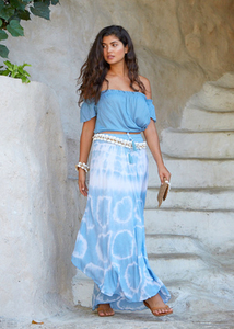 ชุดกระโปรงยาวมัดย้อมสีฟ้าสำหรับผู้หญิงชุดเดรสสำหรับฤดูร้อนวันหยุดพักผ่อน2025 - Product Image 2