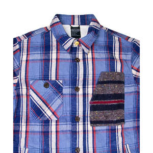 Camisa de Franela Casual para Hombre con Botones, Estampado de Madera, 100% Algodón, Rayas y Cuadros Azules - Product Image 2