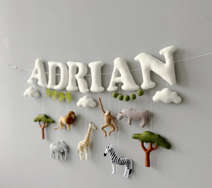 Pancarta con Nombre Personalizado, Guirnalda <span class=keywords><strong>de</strong></span> Fieltro, Cartel <span class=keywords><strong>de</strong></span> Cumpleaños, Decoración <span class=keywords><strong>de</strong></span> Pared, <span class=keywords><strong>Safari</strong></span>, Guardería, Jungla - Product Image 1
