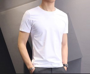 เสื้อยืดแขนสั้นสำหรับผู้ชายเสื้อยืดไม่มีรอยต่อสีขาวและดำผ้าฝ้ายเฮฟวี่เวท200กรัมงานตามสั่ง - Product Image 6