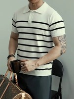 Camiseta de Hombre con Estampado Geométrico, Tejida, de Manga Corta, Transpirable, Elástica, para Golf, Casual, Lavable a Máquina, para Verano y Primavera, 180g