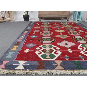 5.1x7.6 ft Turkish Kilim Rug, Vintage Rug, <b>Red</b> Southwestern <b>Wool</b> Rug - Product Image 5