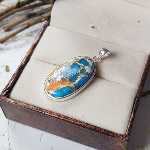 Pendentif ovale en argent sterling 925 avec coquille d'huître épineuse - Bijoux en pierres précieuses cabochon faits à la main, vente en gros - Product Image 6