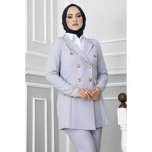 Conjunto de hiyab con detalle de pañuelo en el cuello, estilo oficinista, en gris - Product Image 2