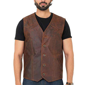 2025 Top Grade <b>Men's</b> Genuine Cowhide <b>Leather</b> <b>Vest</b> Custom Logo Plus Size Formal Style Warm Windproof Breathable High Waistcoat - Product Image 1