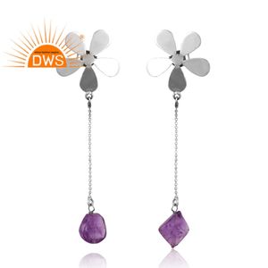 Pendientes de plata de ley 925 con amatista natural, diseño personalizado de última moda, para mujer, joyería personalizada, regalo para ella. - Product Image 1