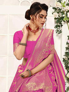 Trendmalls Sari de mariage décontracté en soie Banarasi pour femme, pièce de chemisier non cousue (S13-Rose) Indien/Pakistanais Toutes saisons Classique - Product Image 6