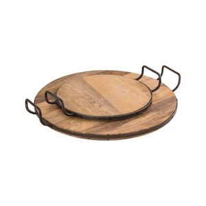 Vente en gros Plateau de service en bois Cadeau de Noël Plateau décoratif rond attrayant avec poignée en corde Plateau de service vaisselle pour la maison - Product Image 4