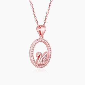 Rose Gold Zircon-Studded Swan Pendant Rhodium Gold Plated Link Chain Gift for <b>Animal</b> <b>Lovers</b> Made Brass Copper Main Diamond Pearl - Product Image 5