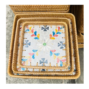 Plateau de service en rotin fait main écologique avec incrustation de nacre, plateau tissé pour la décoration de la maison - Product Image 4