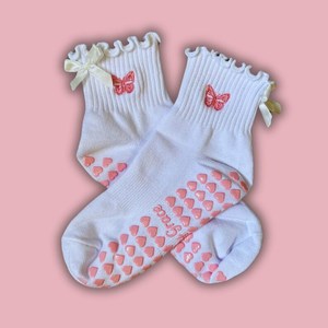 Calcetines de Pilates con Logotipo Bordado Personalizado, Diseño OEM, Calcetines de Tubo con Adorno de Lazo, Calcetines de Yoga con Volantes y Agarre, Diseño Personalizado - Product Image 6
