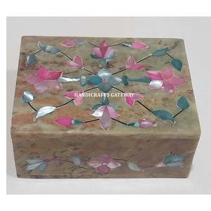 Handmade Perfect Inlay Design Jewelry <b>Box</b> Natural Soapstone Mother Of Pearl Inlay Rectangular Shape <b>Box</b> For Uses Wedding - Product Image 2