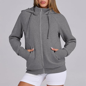 Mujeres Plain Oversized Zip up Hoodies Sudadera con bolsillos dobles Chaqueta 100% algodón - Product Image 2