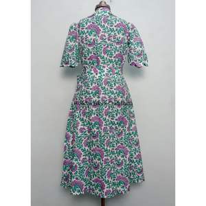 Robe en coton indien à imprimé floral, robe boutonnée, robe de chambre pour femme, robe décontractée, robe imprimée pour femme, manches courtes, longueur longue - Product Image 6