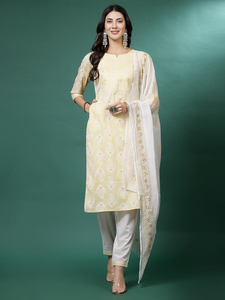 Ensemble Kurta et Pantalon Droit Brodé en Coton Pur de Qualité Export pour Femme, Style Ethnique Exclusif, avec Dupatta Rama - Product Image 5