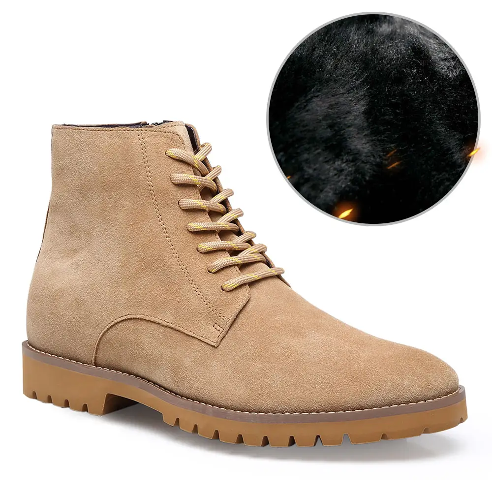 Wholesale handmade height increasing shoes soft insole suede leather elevator men boots invisible design chelsea elevator shoes