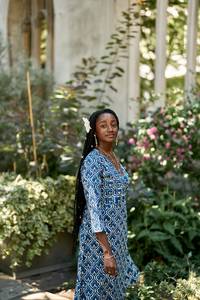 Robe enveloppe en coton pur à rayures bohèmes, imprimée à la main en bleu indigo, décontractée pour femmes - Product Image 4