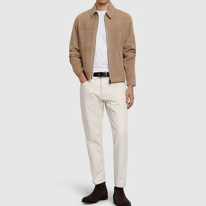 Veste d'hiver personnalisée de haute qualité pour hommes en cuir de vachette véritable avec fermeture à glissière tissu de laine de Style formel - Product Image 3