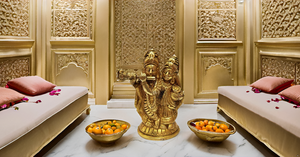 Estilo moderno latón Radha Krishna estatua amor Dios o DIOSA símbolo de pie en el trono para el hogar Oficina o templo - Product Image 6