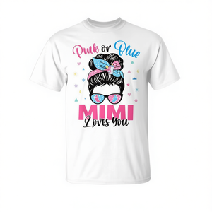 Camiseta Mimi Loves You para Revelación de Género con Diseño de Moño Despeinado, Disponible en Rosa o Azul para Promociones - Product Image 2