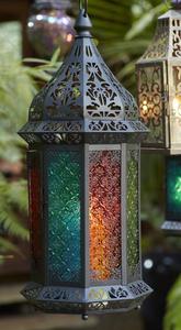 Christmas Collection 2026 Hanging and Tabletop Decorations <b>Black</b> Metal Moroccan Candle <b>Lanterns</b> with Colorful Glass Handmade - Product Image 5