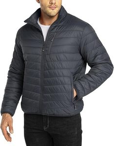 Men's 2025 Casual Puffer <b>Jacket</b> <b>Lightweight</b> <b>Packable</b> Winter Coat Zipper Breathable <b>Waterproof</b> Cotton Solid Front Outer Wear - Product Image 1