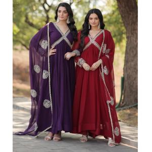 Listo para usar Vestido étnico indio para mujer con lentejuelas bordadas Dupatta Elegante fiesta Ropa festiva a precios de mayorista - Product Image 1